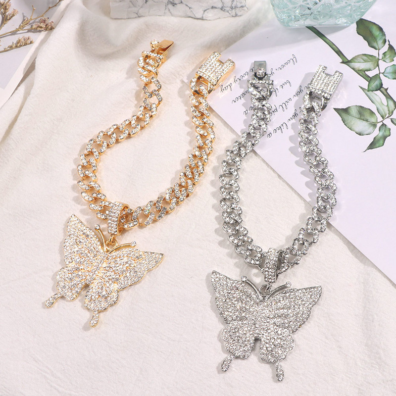 Punk cu strasuri pavate fluture gleznele groase pentru femei Bling Mimai cubanez link glezna bratara pe picior bijuterii rock nou