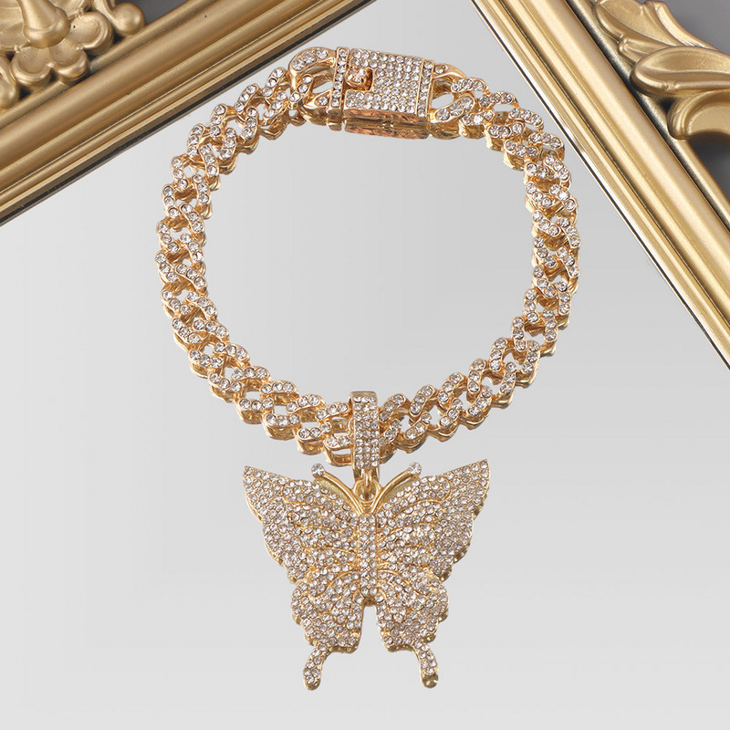 Punk cu strasuri pavate fluture gleznele groase pentru femei Bling Mimai cubanez link glezna bratara pe picior bijuterii rock nou