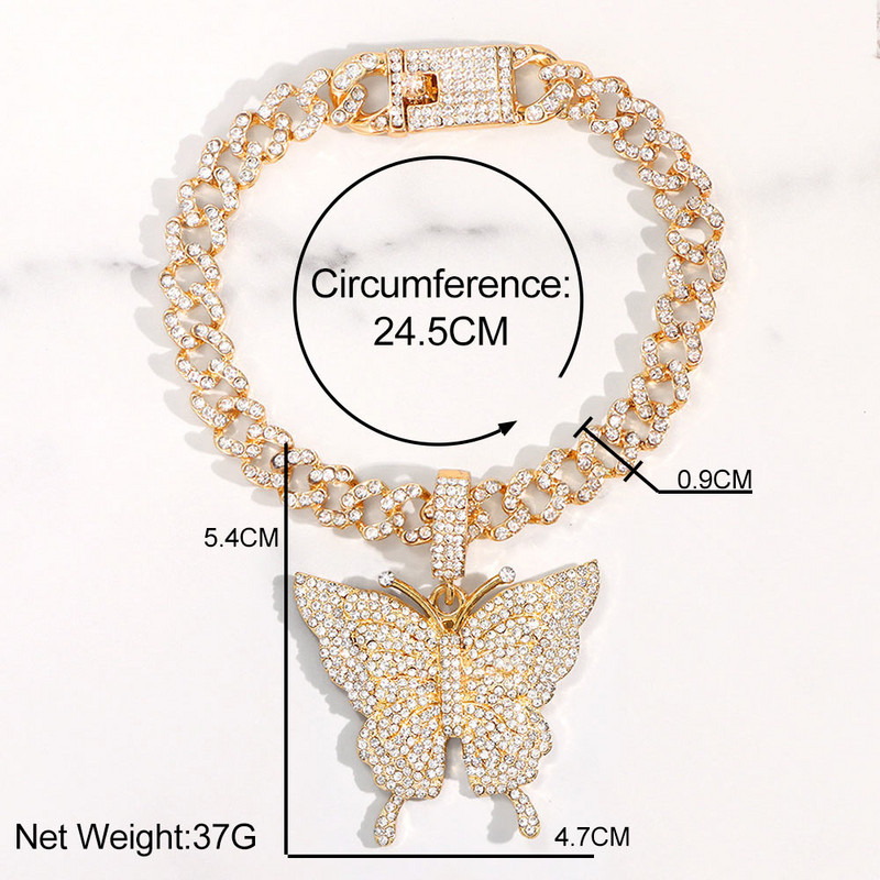 Punk cu strasuri pavate fluture gleznele groase pentru femei Bling Mimai cubanez link glezna bratara pe picior bijuterii rock nou