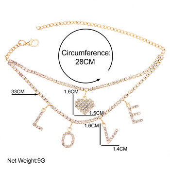 Пънк двуслойна верига за тенис глезена, висулки, сърце, висулки, верижка за глезена, бижута, лъскави глезени с писмо LOVE Дамски парти аксесоари, подаръци