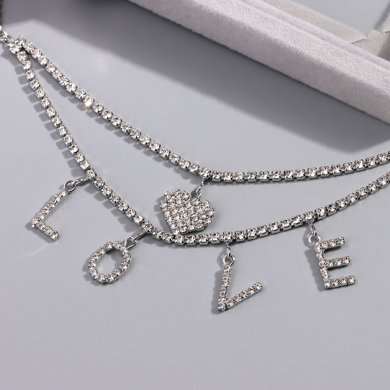 Lanț de tenis punk cu două straturi, pandantive de inimă, lanț de gleznă, bijuterii, gleznă strălucitoare, cu scrisoare de dragoste, accesorii de petrecere pentru femei, cadouri