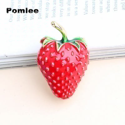 Broșe cu căpșuni smalț roșu Pomlee pentru femei Pin Design de plante Bijuterii drăguțe de înaltă calitate Stil de vară Nunți Cadouri de petrecere