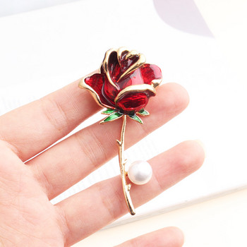 Pomlee Enamel Flower Flower Брошки за жени Lady Fashion Луксозна перлена цветна игла Пролетно лято Дизайн 2 цвята Налични подарък