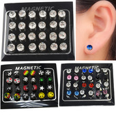 24 бр. Кръгъл лого Crytsal Магнит за обеци за уши Puck Дамски мъжки магнитни фалшиви тапи за уши Устна Labret Stud 3 мм 4 мм 5 мм 6 мм