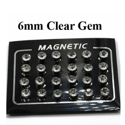 24 бр. Кръгъл лого Crytsal Магнит за обеци за уши Puck Дамски мъжки магнитни фалшиви тапи за уши Устна Labret Stud 3 мм 4 мм 5 мм 6 мм