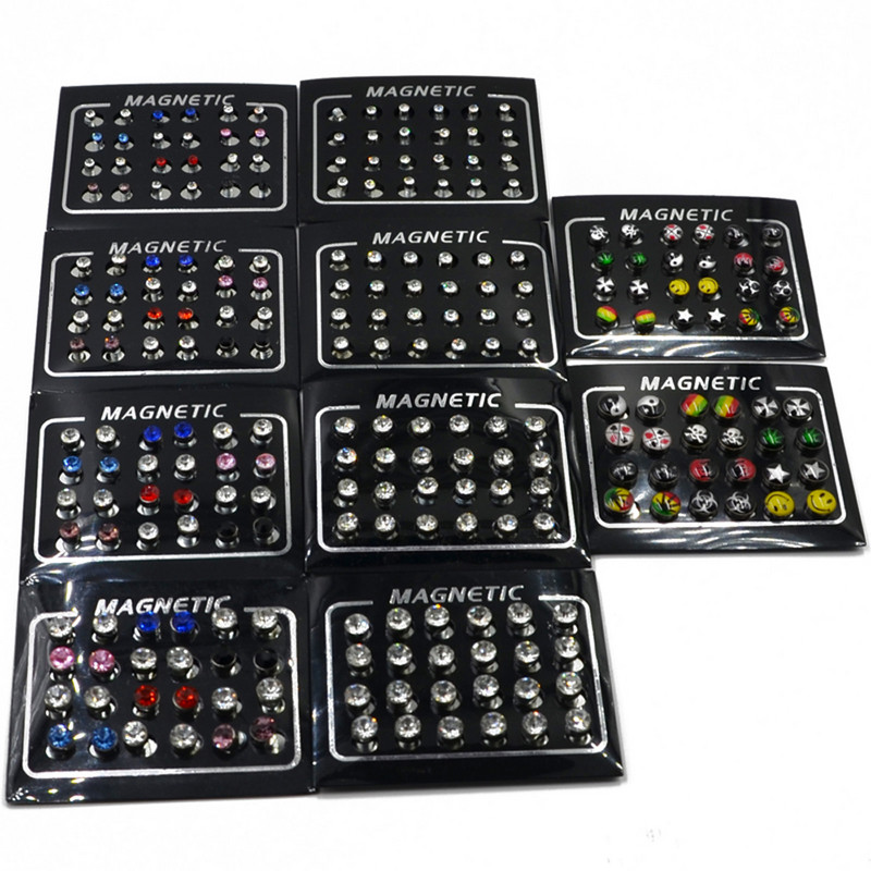 24 бр. Кръгъл лого Crytsal Магнит за обеци за уши Puck Дамски мъжки магнитни фалшиви тапи за уши Устна Labret Stud 3 мм 4 мм 5 мм 6 мм