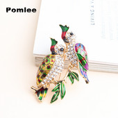 Pomlee doi papagali broșe cu păsări femei 3 culori cu stras emailat pasăre petrecere ocazional broșă ace Cadouri cu ridicata
