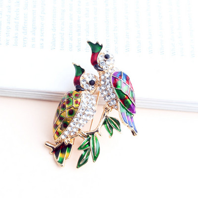 Pomlee doi papagali broșe cu păsări femei 3 culori cu stras emailat pasăre petrecere ocazional broșă ace Cadouri cu ridicata