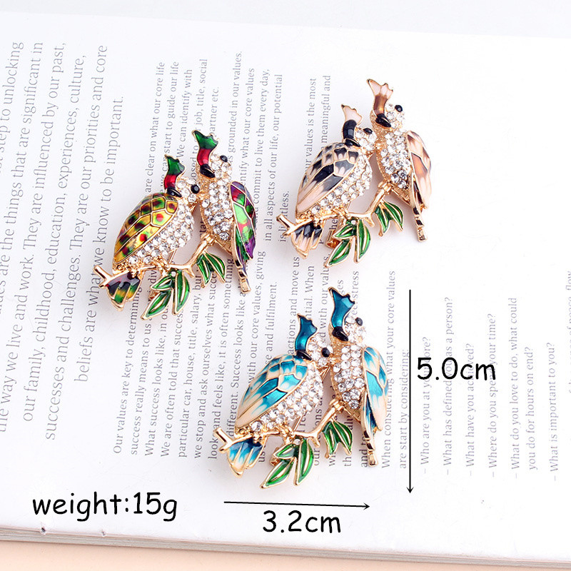 Pomlee doi papagali broșe cu păsări femei 3 culori cu stras emailat pasăre petrecere ocazional broșă ace Cadouri cu ridicata