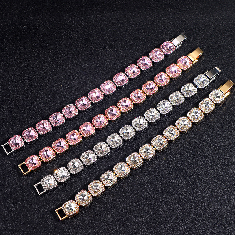 gleznă cu lanț de cristal punk hiphop, lățime de 13 mm, gleznă cu lanț pătrat, cu gheață, bling bling, bijuterii pentru picioare de modă