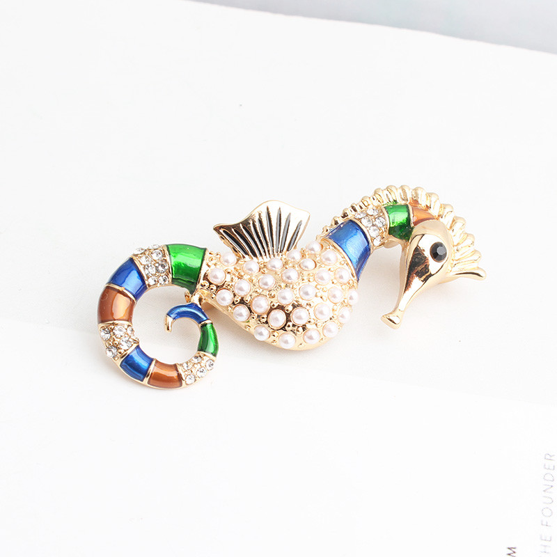 Pomlee Email Hipocampus Coral Steaua de Mare Broșe Femei Perla Animal Seria Oceanului Petrecere Birou Broșă Ace Bijuterii Cadouri