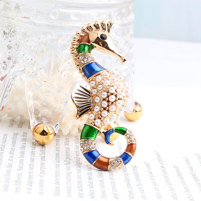 Pomlee Email Hipocampus Coral Steaua de Mare Broșe Femei Perla Animal Seria Oceanului Petrecere Birou Broșă Ace Bijuterii Cadouri