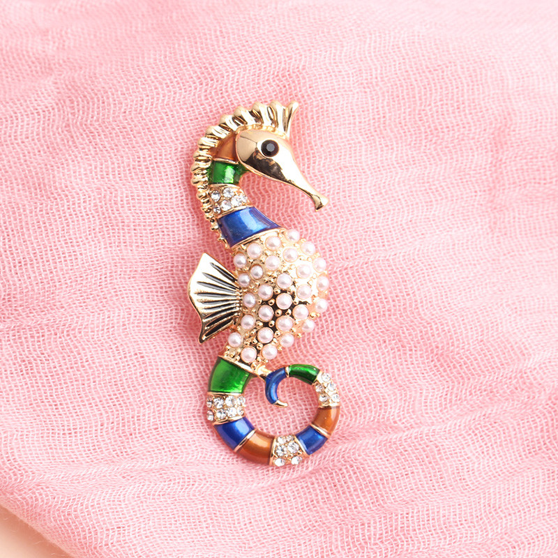 Pomlee Email Hipocampus Coral Steaua de Mare Broșe Femei Perla Animal Seria Oceanului Petrecere Birou Broșă Ace Bijuterii Cadouri