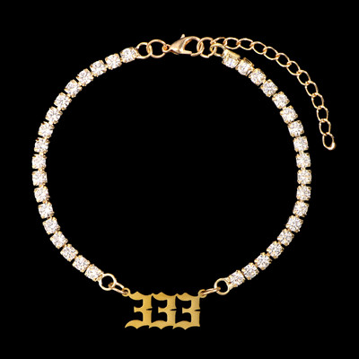 Nou Punk Stras mare Brățară de gleznă de tenis simplă Bijuterii Oțel inoxidabil Numărul de înger 111 222 Lanț de gleznă de cristal pentru femei