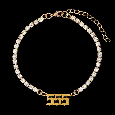 Nou Punk Stras mare Brățară de gleznă de tenis simplă Bijuterii Oțel inoxidabil Numărul de înger 111 222 Lanț de gleznă de cristal pentru femei