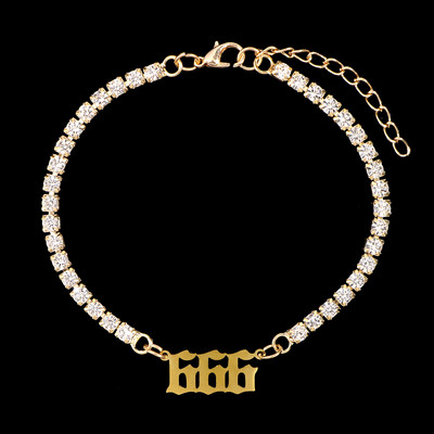 Nou Punk Stras mare Brățară de gleznă de tenis simplă Bijuterii Oțel inoxidabil Numărul de înger 111 222 Lanț de gleznă de cristal pentru femei