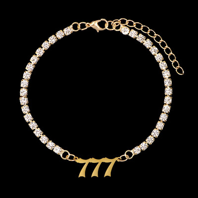 Nou Punk Stras mare Brățară de gleznă de tenis simplă Bijuterii Oțel inoxidabil Numărul de înger 111 222 Lanț de gleznă de cristal pentru femei