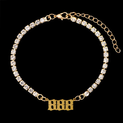 Nou Punk Stras mare Brățară de gleznă de tenis simplă Bijuterii Oțel inoxidabil Numărul de înger 111 222 Lanț de gleznă de cristal pentru femei