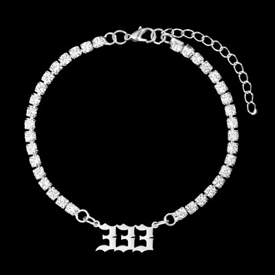 Nou Punk Stras mare Brățară de gleznă de tenis simplă Bijuterii Oțel inoxidabil Numărul de înger 111 222 Lanț de gleznă de cristal pentru femei