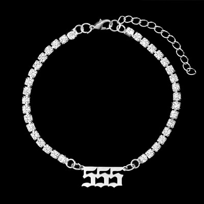 Nou Punk Stras mare Brățară de gleznă de tenis simplă Bijuterii Oțel inoxidabil Numărul de înger 111 222 Lanț de gleznă de cristal pentru femei