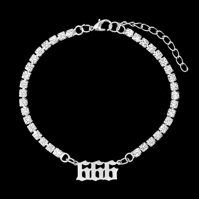 Nou Punk Stras mare Brățară de gleznă de tenis simplă Bijuterii Oțel inoxidabil Numărul de înger 111 222 Lanț de gleznă de cristal pentru femei