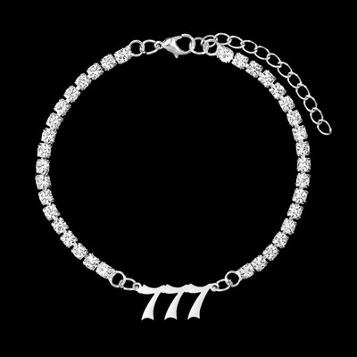 Nou Punk Stras mare Brățară de gleznă de tenis simplă Bijuterii Oțel inoxidabil Numărul de înger 111 222 Lanț de gleznă de cristal pentru femei