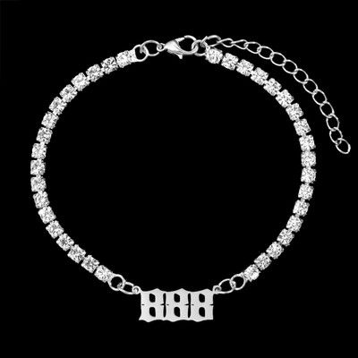 Nou Punk Stras mare Brățară de gleznă de tenis simplă Bijuterii Oțel inoxidabil Numărul de înger 111 222 Lanț de gleznă de cristal pentru femei