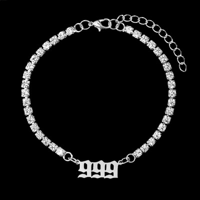 Nou Punk Stras mare Brățară de gleznă de tenis simplă Bijuterii Oțel inoxidabil Numărul de înger 111 222 Lanț de gleznă de cristal pentru femei