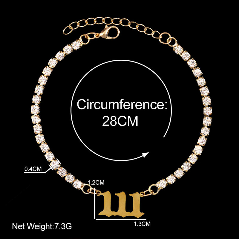 Nou Punk Stras mare Brățară de gleznă de tenis simplă Bijuterii Oțel inoxidabil Numărul de înger 111 222 Lanț de gleznă de cristal pentru femei