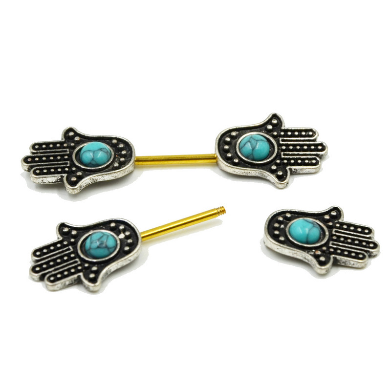 PERECHE Oțel chirurgical Anodzied Barbell Buddha Hand Shape Sphere Barbell Shield Rings Piercing Jewelry 14g