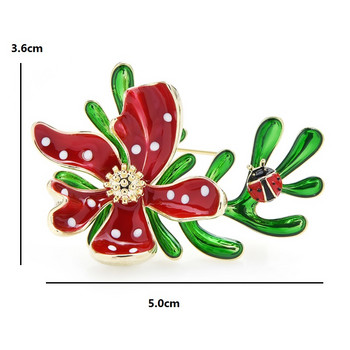 Wuli&baby Многоцветни емайлирани игли за брошка с калинка върху листа и цветя 2021 г. Нови дизайнерски игли за брошка Подарък за Нова година
