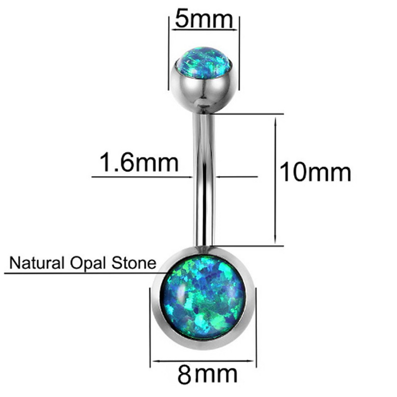 1 buc din oțel inoxidabil piatră de opal de foc Piercing pentru buric Inel pentru buric Ombligo Piercing pentru burtă Bijuterii pentru corp Stud 14 g
