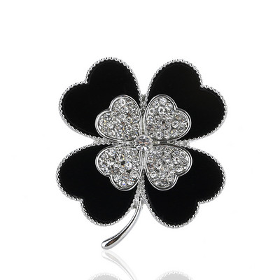 2020, moda coreeană, broșă neagră cu trifoi cu patru foi, corsaj pentru femei, haine acrilice de ultimă generație cu accesorii