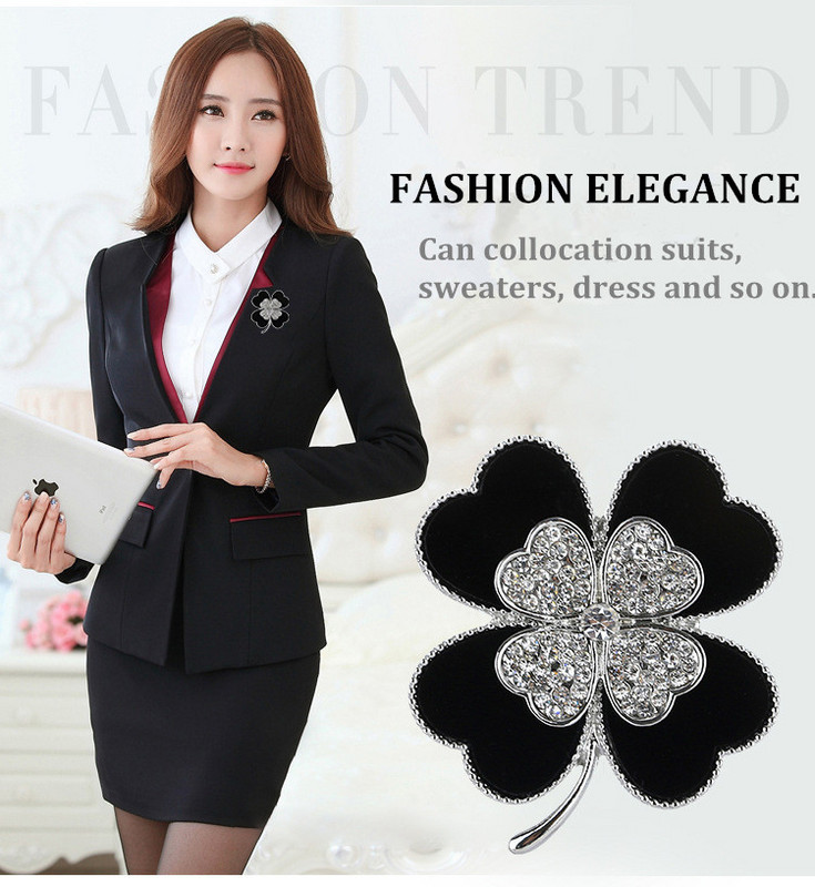 2020, moda coreeană, broșă neagră cu trifoi cu patru foi, corsaj pentru femei, haine acrilice de ultimă generație cu accesorii