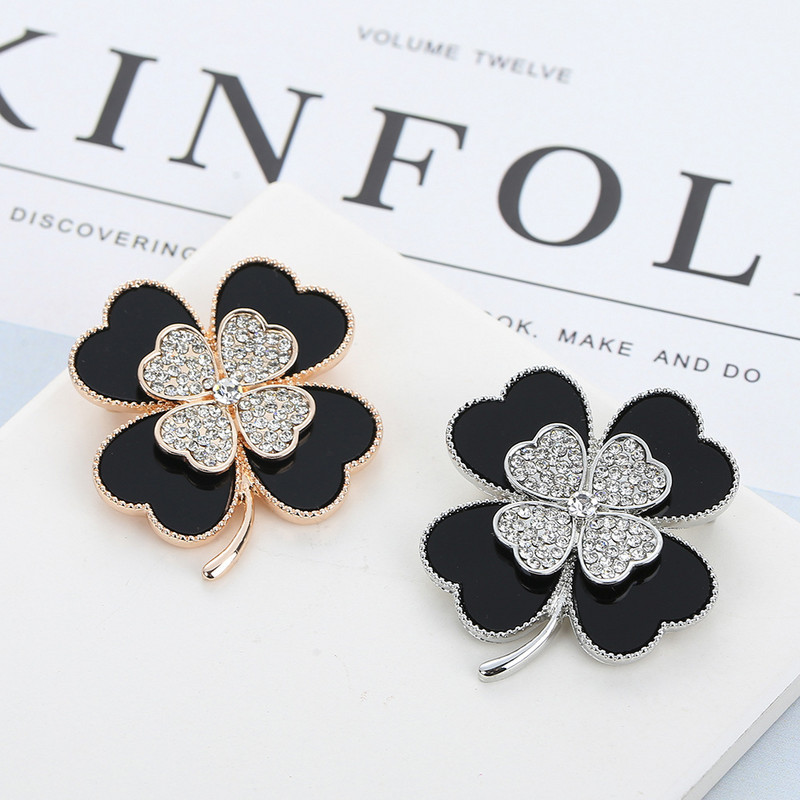 2020, moda coreeană, broșă neagră cu trifoi cu patru foi, corsaj pentru femei, haine acrilice de ultimă generație cu accesorii
