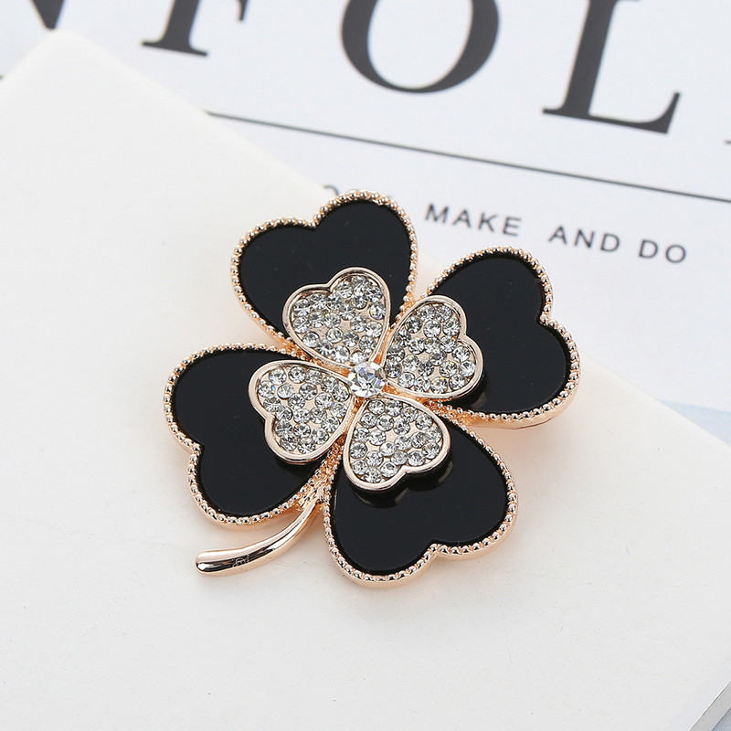 2020, moda coreeană, broșă neagră cu trifoi cu patru foi, corsaj pentru femei, haine acrilice de ultimă generație cu accesorii