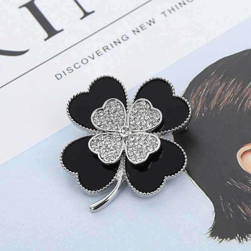 2020, moda coreeană, broșă neagră cu trifoi cu patru foi, corsaj pentru femei, haine acrilice de ultimă generație cu accesorii
