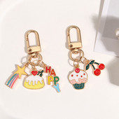 Breloc drăguț emailat Stare căzătoare Tort Cireșe Breloc Fericit Breloc Cadouri de aniversare pentru femei Fete Bijuterii lucrate manual DIY