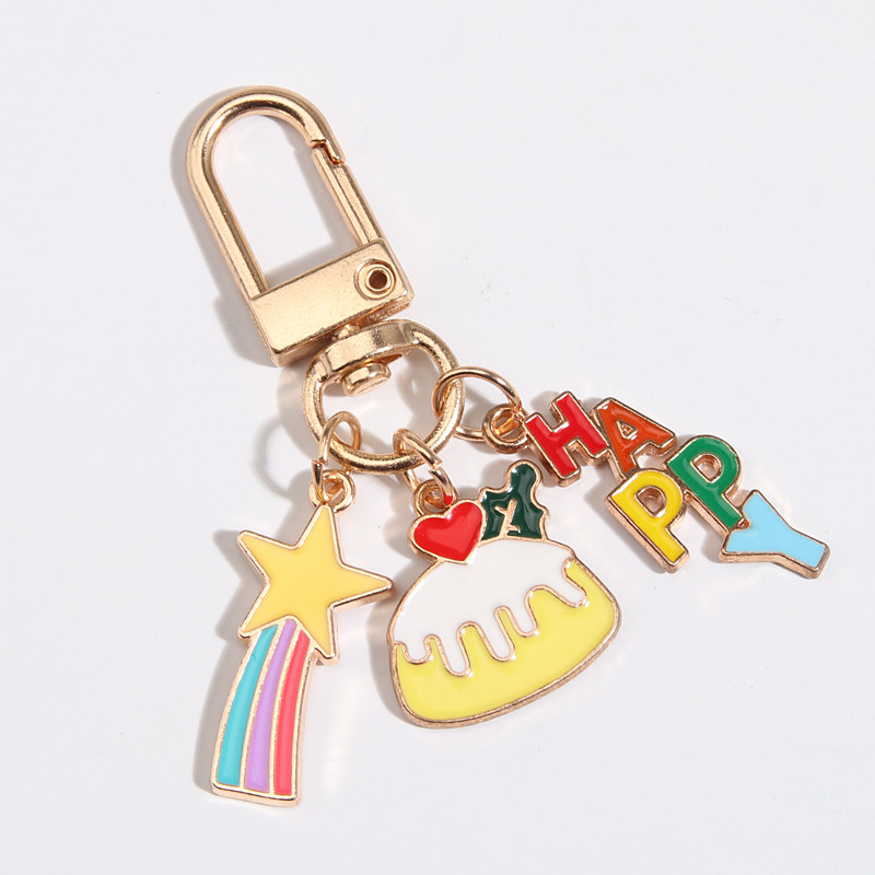 Breloc drăguț emailat Stare căzătoare Tort Cireșe Breloc Fericit Breloc Cadouri de aniversare pentru femei Fete Bijuterii lucrate manual DIY