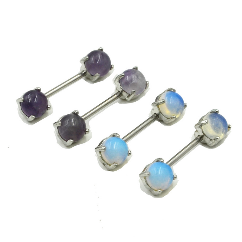 PERECHE Labradorit Sfarc Barbell Inel Opal Stone Sfarc Bar Piercing Ochi de Tigru Scut Mamelon Bijuterii pentru corp