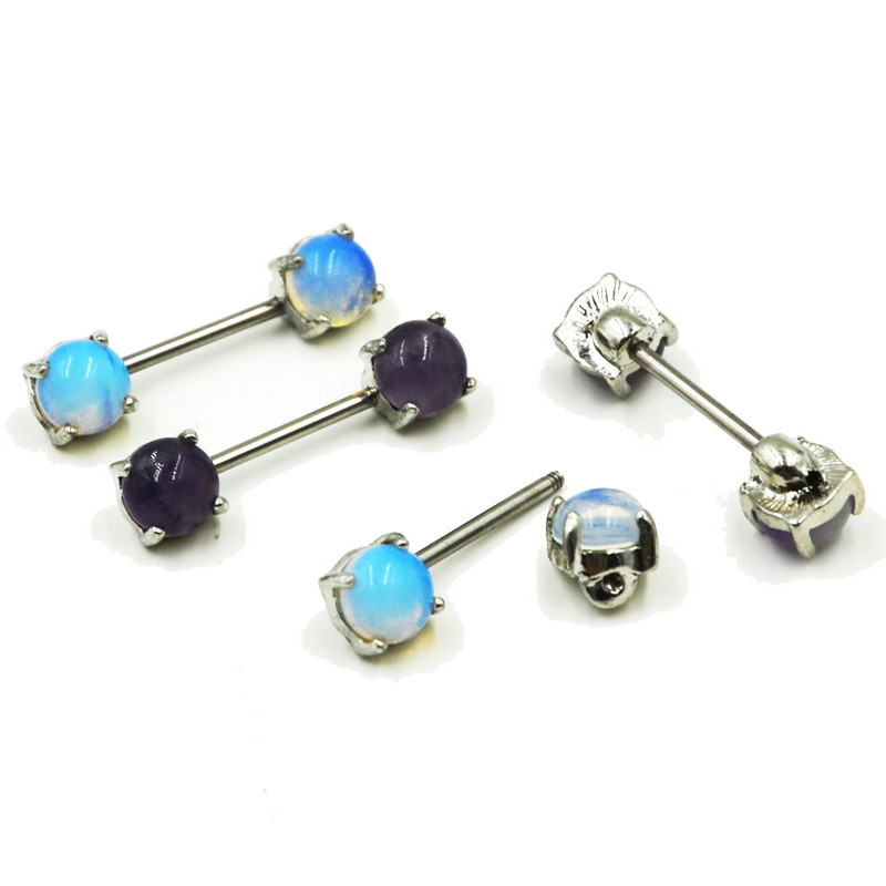 PERECHE Labradorit Sfarc Barbell Inel Opal Stone Sfarc Bar Piercing Ochi de Tigru Scut Mamelon Bijuterii pentru corp