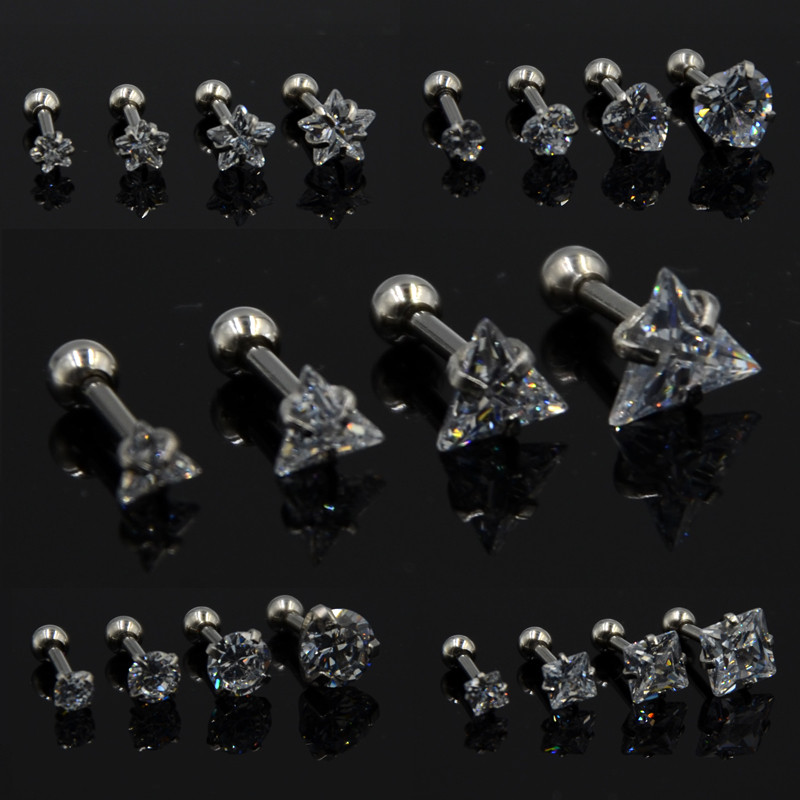 4db Vegyes 3mm,4mm,5mm,6mm-es fogas beállító cirkon fülbevaló Tragus porc fülbevaló Labret piercing testékszer