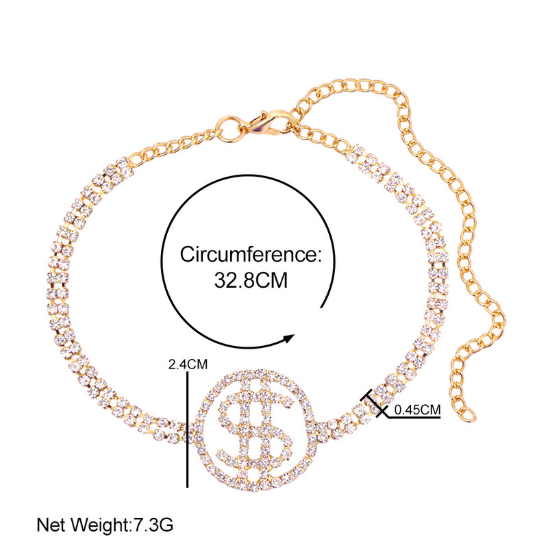 Punk, cristal strălucitor, semn de dolar mare, gleznă, brățară, bijuterii, comerț cu ridicata, lanț creativ de tenis, sandale desculțe, glezne pentru femei, noi