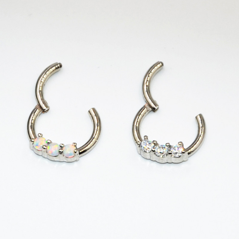 1 bucată din oțel chirurgical, rotund, zircon, septum Clicker, inel labret, inel pentru nas, cercei pentru cartilaj, piatră de opal, piercing pentru buze clicker Helix