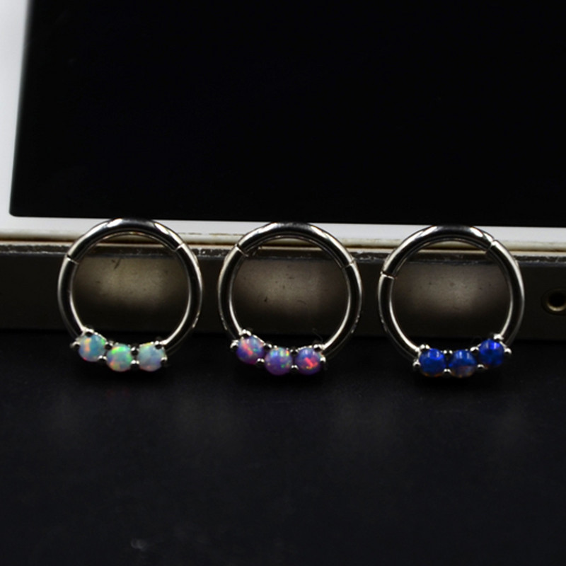 1 bucată din oțel chirurgical, rotund, zircon, septum Clicker, inel labret, inel pentru nas, cercei pentru cartilaj, piatră de opal, piercing pentru buze clicker Helix