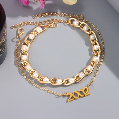 Perle de imitație albe simple, ciuperci, cu mărgele, bijuterii, cu mai multe straturi, lanț de gleznă din metal auriu, brățară de gleznă de vară