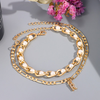 Perle de imitație albe simple, ciuperci, cu mărgele, bijuterii, cu mai multe straturi, lanț de gleznă din metal auriu, brățară de gleznă de vară