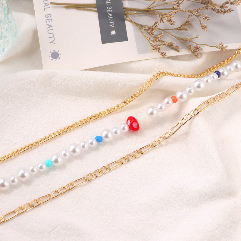 Perle de imitație albe simple, ciuperci, cu mărgele, bijuterii, cu mai multe straturi, lanț de gleznă din metal auriu, brățară de gleznă de vară