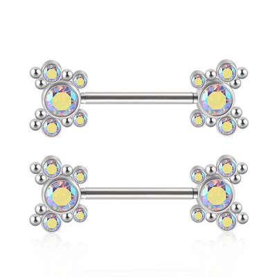 PERECHE Piercing pentru mamelon din oțel chirurgical, floare, fluture, inele cu mreană, grupa de zircon, scut pentru mamelon, bijuterii pentru corp 14gX14mm
