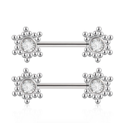 PERECHE Piercing pentru mamelon din oțel chirurgical, floare, fluture, inele cu mreană, grupa de zircon, scut pentru mamelon, bijuterii pentru corp 14gX14mm